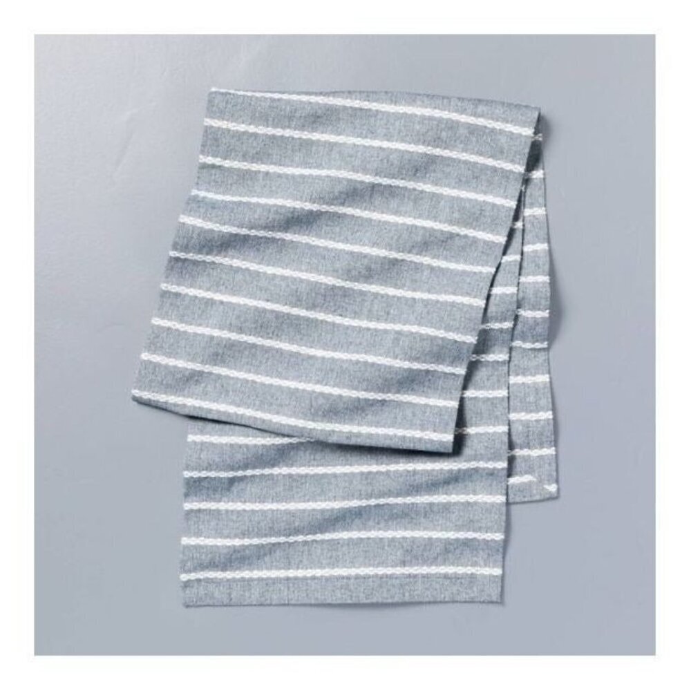 Hearth & Hand Magnolia Dobby Woven Rib Stripe TableRunner 14x72 Faded Blue